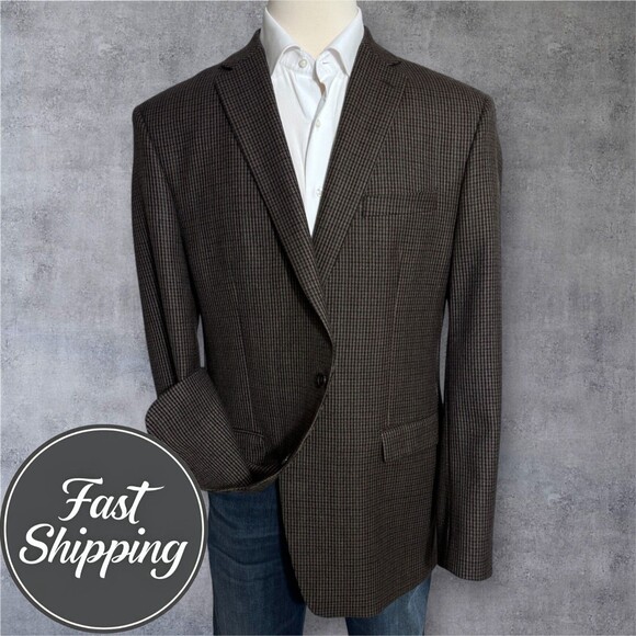 $398 RALPH LAUREN Mens Blazer Sport Coat Two Button Jacket 46L WOOL Brown Suits - Picture 2 of 14